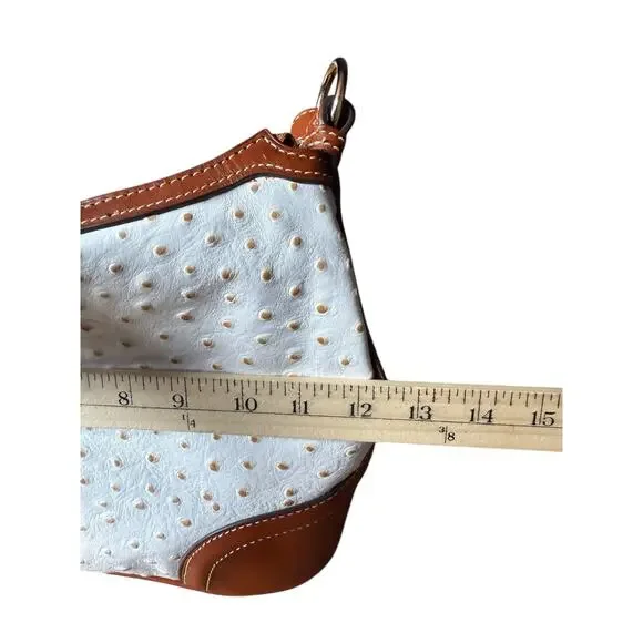 Dooney & Bourke Ostrich Collection Hobo Bag White Ivory Leather Brown Trim - Picture 8 of 12